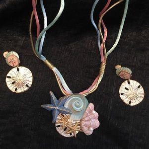 Vintage pastel seashell necklace & earring set